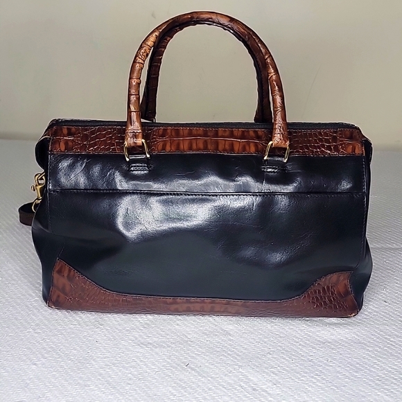 Brahmin Black & Brown Leather Croc Shoulder Bag / Satchel. - Picture 4 of 9
